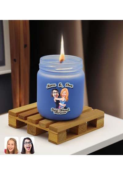 BK Gift Kişiye Özel DTF Best Friend Karikatürlü Kokulu Mum – Mavi -