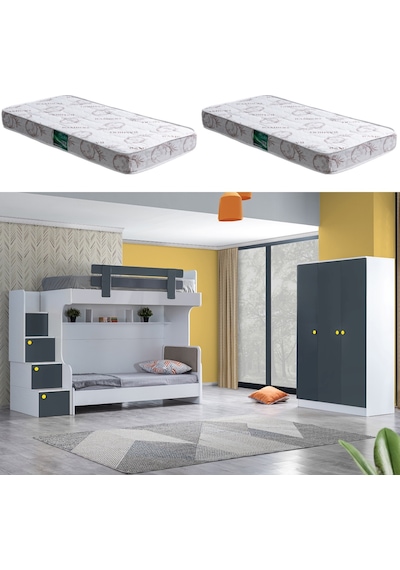 Ranza, Metris Ranza Karyola 3 Kapaklı Dolap 2 Adet Comfort Yatak 90 X 190 CM