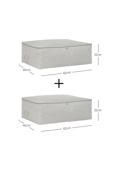 Ocean Home Textile 2'li Büyük Boy Gri Balıksırtı Baza Altı Hurç Set 62 X 46 X 22 Cm Gri