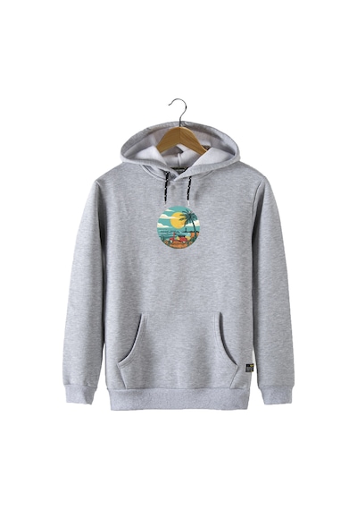 Unisex Gri Kapüşonlu Önü Scooter Baskılı Slim Fit Kanguru Cepli Sweatshirt Gri