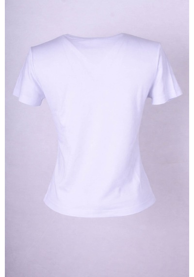 Trender Kurdele Baskı Beyaz Kadın T-shirt 6719 Beyaz