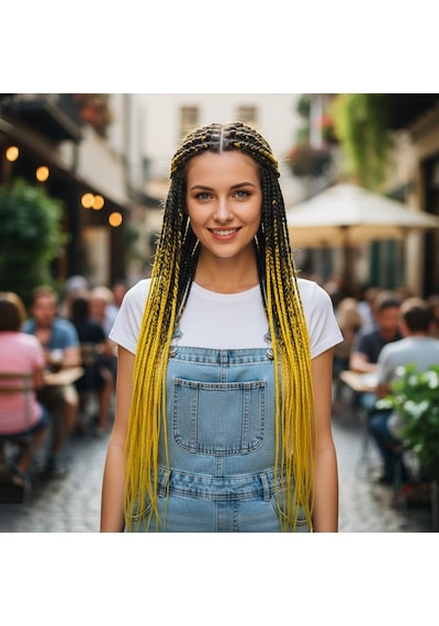 Afrika Örgüsü Ve Rasta İçin Sentetik Ombreli Saç - Siyah / Sarı Renkli