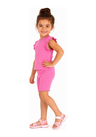 Baglan Kız Çocuk Kaşkorse Penye Kol Valonlu Şortlu Takım Bgl-st05510 Pembe