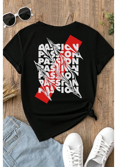 Spoyi Urban Passion Tasarımlı %100 Pamuk Yarım Oversize Siyah T-shirt