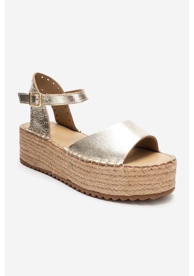 Luvishoes Luvi Shoes Serez Altın Hakiki Deri Kadın Hasır Dolgu Taban Sandalet Altın
