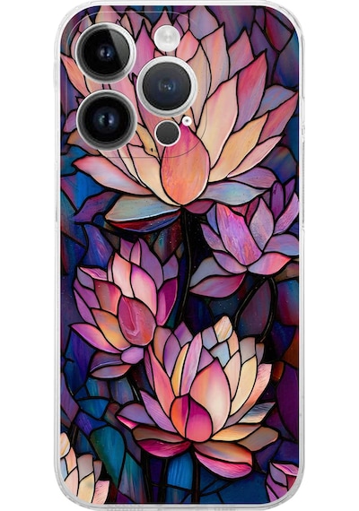 Printify Apple Uyumlu iPhone 14 Pro İle  Vitray Sessiz Lotus Tasarımlı Şeffaf Silikon Kılıf Şeffaf