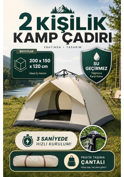 Seyoni Outdoor Ac6634 Otomatik Kamp Çadırı 200x150x120 Cm Çift Katmanlı Su Geçirmez Kolay Kurulum Genel