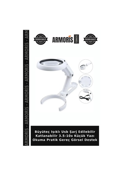 Büyüteç Işıklı Usb Şarj Edilebilir Katlanabilir 3.5-10x Küçük Yazı Okuma Pratik Gereç Görsel Destek