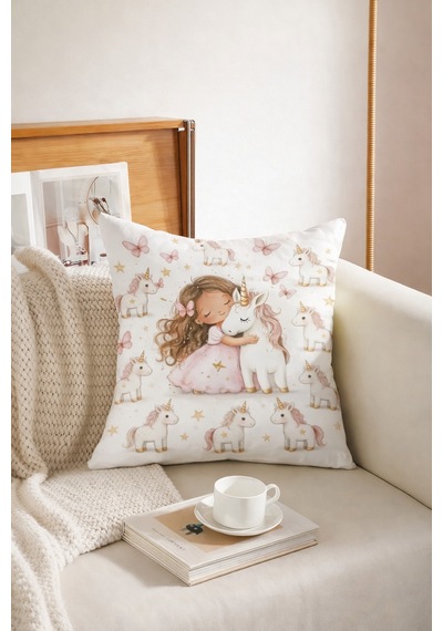 Bebek Odası Dekoratif Unicorn Yastık Kılıfı Prenses Ve Tek Boynuzlu At Bebek & Çocuk Odası Dekor Prenses ve Unicorn 43 x 43 - 826889564