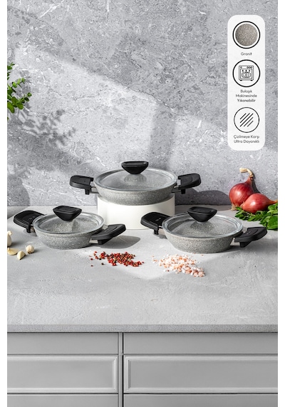 Emsan Fortis Granit 6 Parça Sahan Set Gri Gri