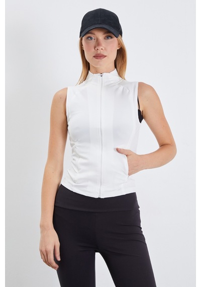 Fullamoda Dik Yaka Dalgıç Kumaş Slim Fit Yelek Beyaz
