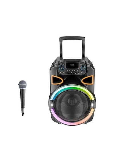 Bluetooth Hoparlör 30w 12ınç Karaoke Mikrofonlu Rgb Ledli Işıklı Parti Boy Çanta Tasarım Hoparlör