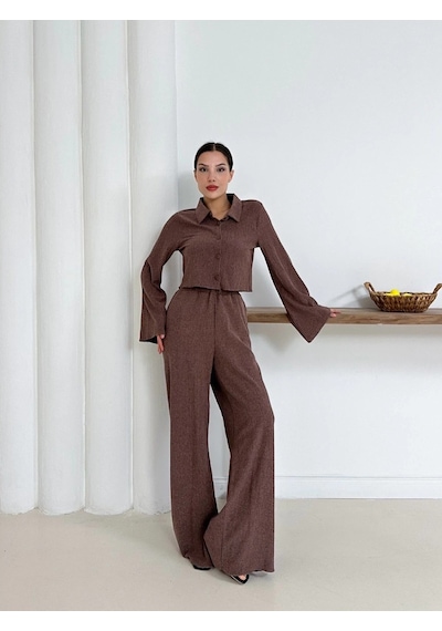 By Mop Gömlek Yaka Kaplama Düğmeli Takım Kahve St265866 Kahve