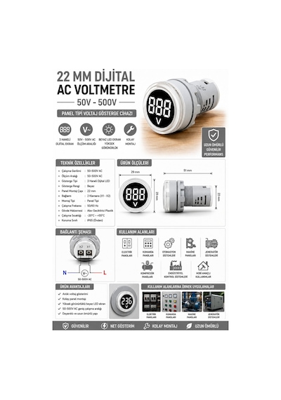 DİJİTAL VOLTMETRE AC 50-500V - BEYAZ