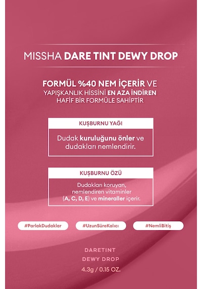 Uzun Süre Kalıcı Nemli Bitiş Sunan Parlak Tint Dare Tint Dewy Drop Rosy Drop 0