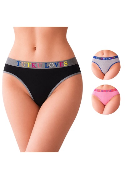 Tutku Kadın Pamuklu Günlük Slip 3 Lü Set Love Serisi, Bikini Kesim Çok Renkli