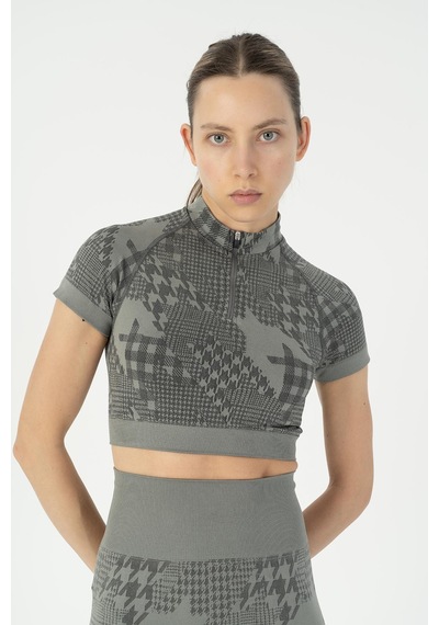Maraton Slimfit Kadın Bisiklet Yaka Siyah Crop Top Siyah