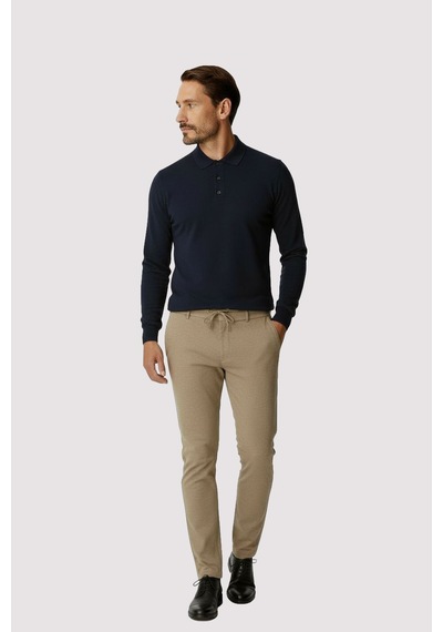 İgs Bej Beli Lastikli İpli Erkek Pantolon Konfor Kalıp-25957