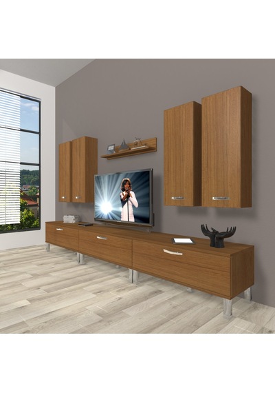 Decoraktiv Eko 8d Slm Krom Ayaklı Tv Ünitesi Tv Sehpası - Naturel Ceviz