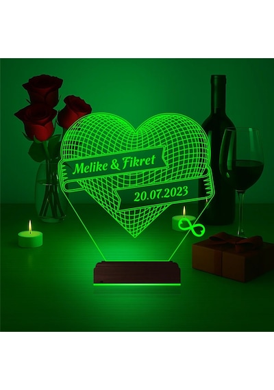 Luvivia Kalp Sevgiliye Hediye Kişiye Özel 3d Lamba - Masa Gece Lambası V29