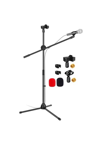 Mikrofon Standı Zemin Evrensel Yüksekliği Ayarlanabilir Tripod Mikrofon Standları 2 Mikrofon Tutar W Uzayan Teleskopik Bom Kolu Katlanabilir Taşınabilir Sahne Üzerinde Stüdyo İçin Siyah - Ms