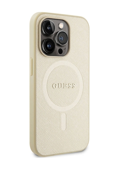 Apple Uyumlu iPhone 15 Pro Kılıf Guess Lisanslı Magsafe Şarj Özellikli Yazı Logolu Saffiano Siyah