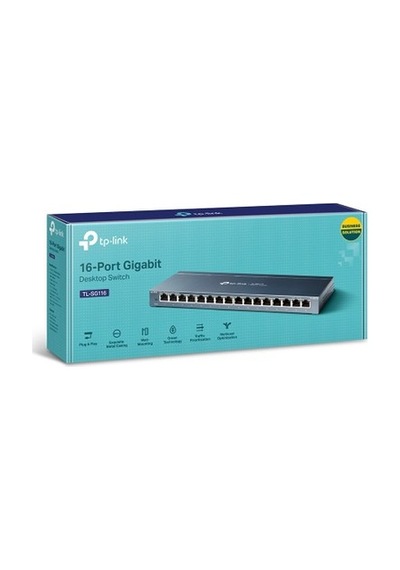16 Port Çelik Switch, 10-100-1000 Mbps Hız İle Verimli Bağlantı