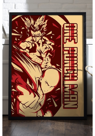 One Punch Man Siyah Ahşap Çerçeveli Poster, Anime Duvar Tablosu