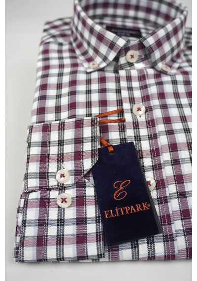 Elitpark Urban Classic Bordo Pamuklu Cepli Premium Uzun Kol Erkek Gömlek