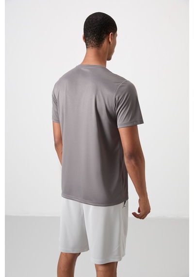Tommy Life Koyu Gri Polyester Nefes Alan Dokulu İnce Esnek Standart Fit Erkek Performans T-shirt - 88385 Koyu Gri