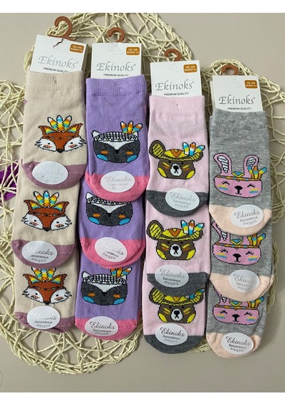 Ekinoks Socks Ekinoks Papolla Asorti Dikişsiz Kız Çocuk Patik Çorap 12li Set 3264 Renkli
