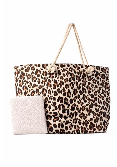 Kadın Leopar Çanta-renkli - Fermuarlı- 50 35 Cm - Aquatolia - Leopar Desenli - Plaj Çantası Leopar Desen