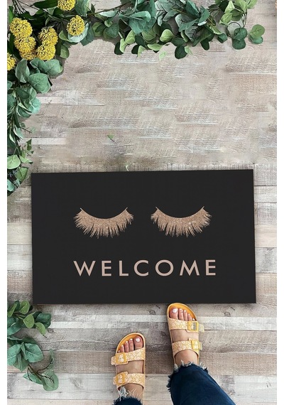 Valerine Life Gözler Üzerinde Buyur İçeri Siyah Kirpik Welcome Hoş Geldiniz Kapı Önü Paspası 45x70cm Kahverengi