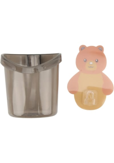 Ayı Figürlü Duvara Asılan Plastik Organizer Banyo Ve Mutfak İçin Delikli Askılı Düzenleyici Açık Kahverengi