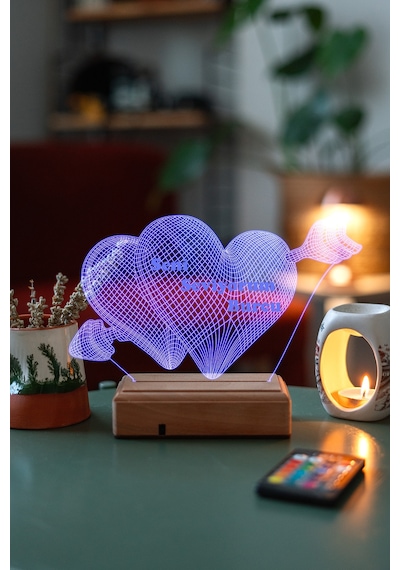 Sevgiliye Hediye 3D Oklu Kalp Seni Seviyorum Led Lamba
