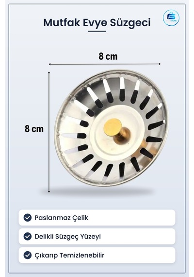 Paslanmaz Çelik Mutfak Evye Lavabo Süzgeci Gider Tıpası Tıkanıklı
