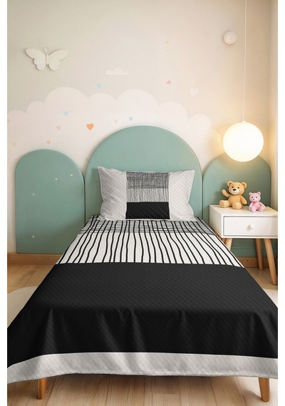 Siyah Geometrik Genç Odası Tek Kişilik Pike Takımı - Modern Çizgili 160x220 Cm Kapitone Yatak Örtüsü Kremamsı Sazlık Dengesi Siyah Geometrik Genç Odası Tek Kişilik Pike Takımı - Modern Çizgili 160x220 Cm Kapitone Yatak Örtüsü Kremamsı Sazlık Dengesi