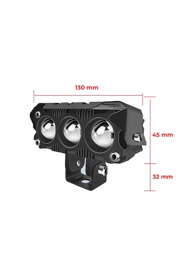 2 Adet Led Spot Işık Ve Sarı Beyaz Projektör Lens 3 Gözlü Dikdörtgen Baykuş Led Off Road Lamba Motosiklet