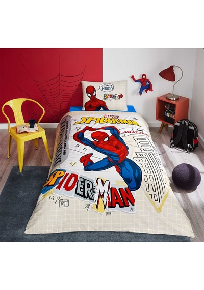 Özdilek Spiderman Web Sling Tek Kişilik Lisanslı Lastikli Çocuk Nevresim Takımı Gri