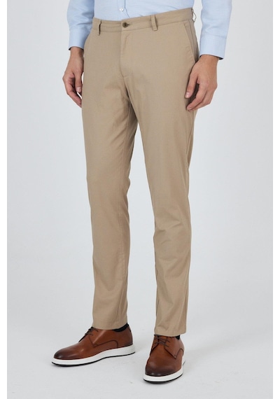 İmza Bej Armürlü Yan Cep Düz Paça Slim Fit Pamuklu Casual Chino Pantolon 1003250120 Bej