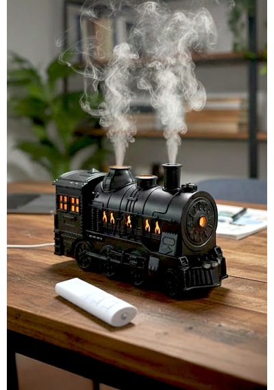 Tren Aromaterapi Hava Nemlendirici Kumandalı Led Işıklı - Buhar Makinası Duman Halkası 300 Ml Kap.