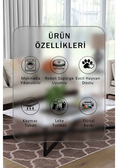 Yıkanabilir Kaymaz Taban Dijital Baskılı Halı Ve Yolluk Leke Tutmaz Salon & Mutfak Halısı - 0509 Vizon