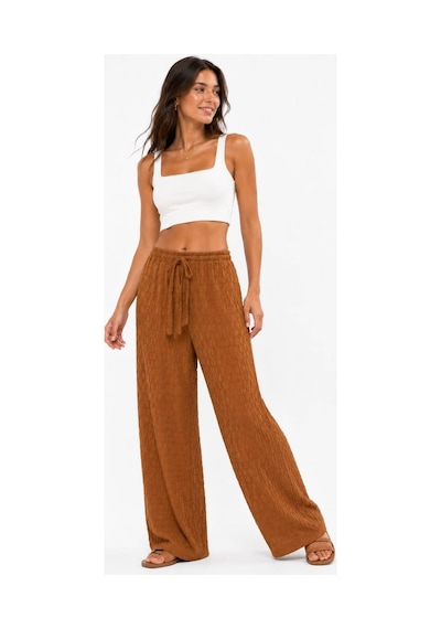 Hira Life Fashion Kadın Kumaşı Kabartma Detaylı Bol Paça Ve Önü Bağcıklı Salaş Burgu Şık Pantolon Camel Camel Hira Life Fashion Kadın Kumaşı Kabartma Detaylı Bol Paça Ve Önü Bağcıklı Salaş Burgu Şık Pantolon Camel Camel