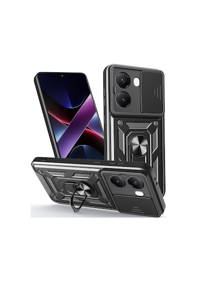 Vendas Xiaomi Poco X7 Pro Kılıf Magnetik Standlı Kamera Korumalı Zore Sürgülü Vega Kapak Siyah