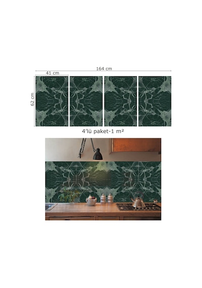 Tink Kendinden Yapışkanlı Yeşil Mermer Desenli Pvc Panel 41x62 Cm