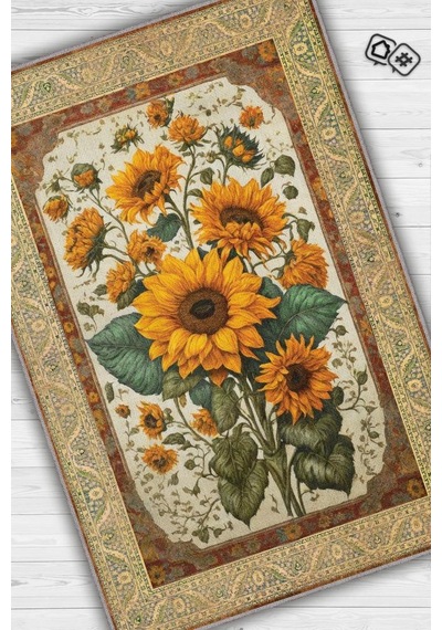 Homshtag Art Deco Ay Çiçeği Vintage Halı Görünümlü Dijital Baskı Çok Renkli Halı,rustik Çiçekli Halı Çok Renkli