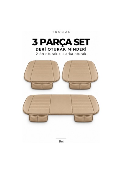 Audi A4 2001-2004 Çizgili Suni Deri 3'lü Minder Bej