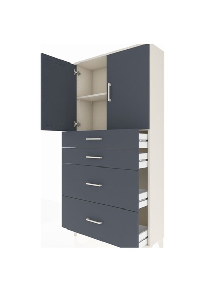 Arges Dolap 2 Raflı 4 Çekmeceli 2 Kapaklı 88x30x182 Aytaşı-antrasit Aytası