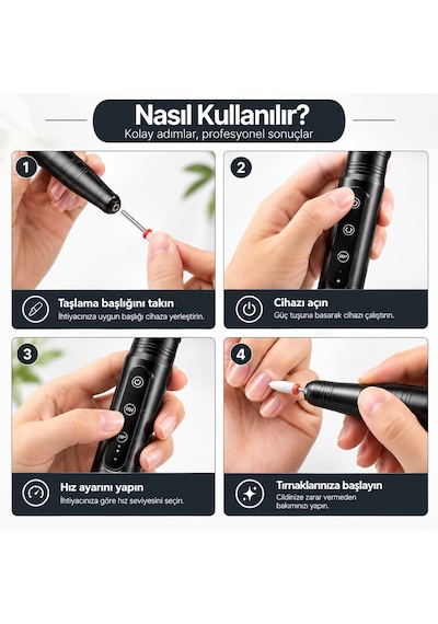 Hpytech Şarjlı Elektrikli Tırnak Törpüsü 1200mah Kablosuz Manikür Pedikür Cihazı Profesyonel Tırnak Bakım