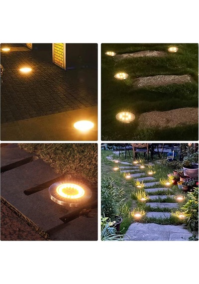 Solar Lights Dış Mekan Bahçe Tavan Lambası, Güneş Enerjisiyle Çalışan 8 Led, Peyzaj, Yürüme Yolu, Çim, Merdiven Güvertesi, Bahçe Dekorasyonu İçin, Sıcak 4'lü Paket Enerji Sınıfı A+++ Enerji